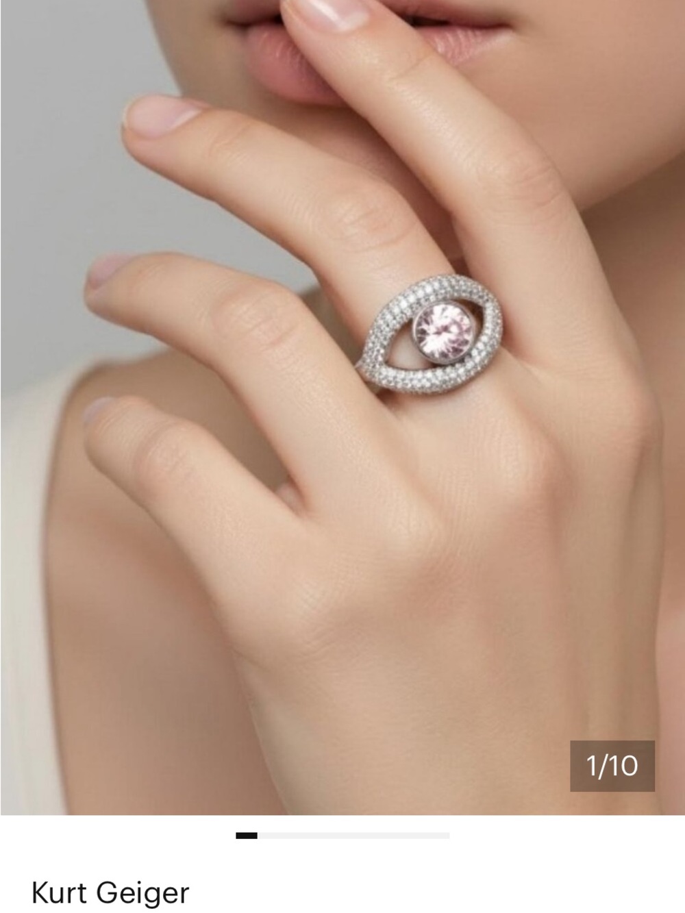 Kurt Geiger Silver Ring with Pale Pink Center and Pavé Halo